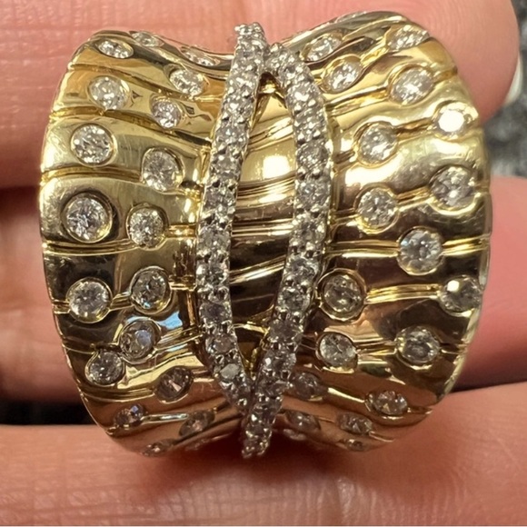 14k yellow gold and natural 1 ct te diamond concave ring size 7, 9.4 grams - Picture 2 of 8